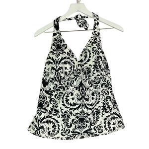 Lands’ End black/white Paisley Print Halter Tankini, women’s 18